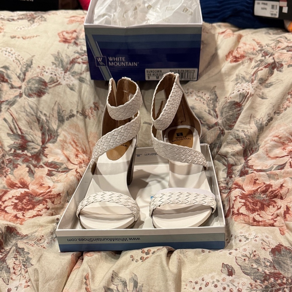 White Mountain Women's Braided White Heels